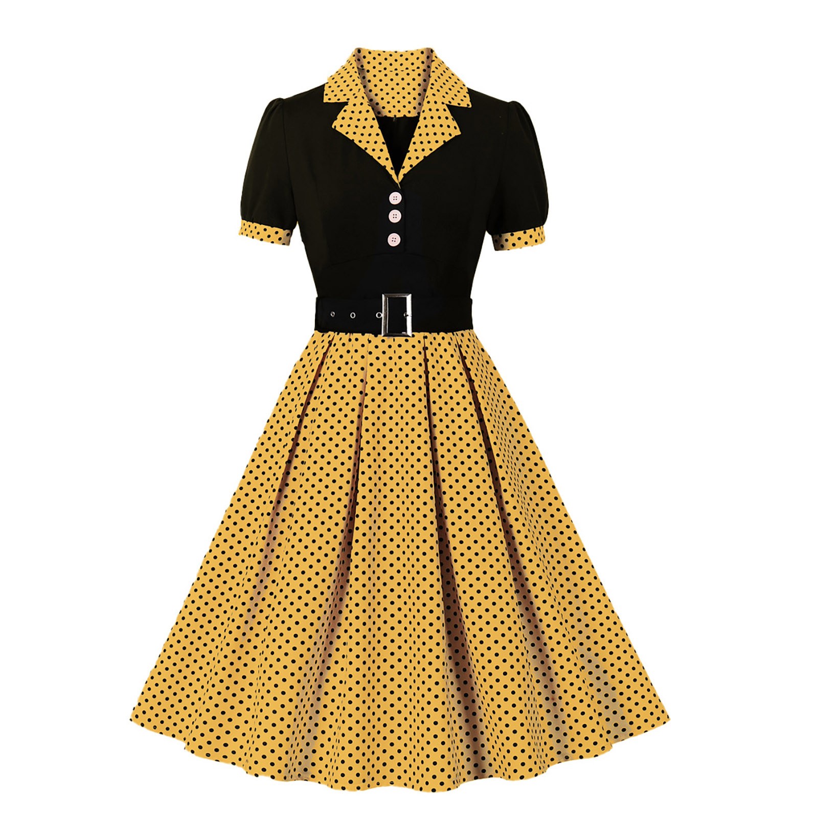 Women Vintage Cocktail Party Swing Costume 1950s Polka Dot Dress With Belt - Picture 40 of 41